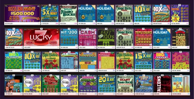Digital lottery display showing full scratch-off grid on a screen in a US c-store.